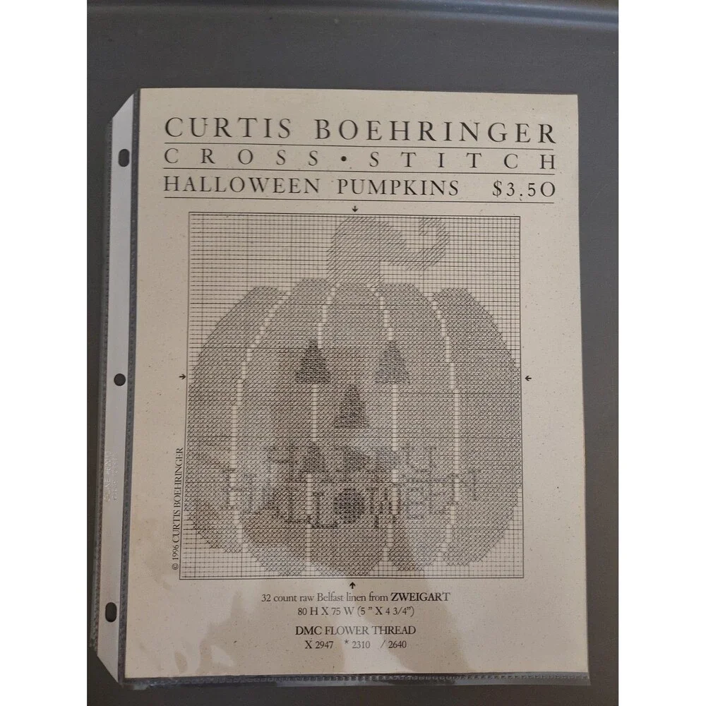 Vintage Curtis Boehringer Halloween Jack O Lantern Cross Stitch Pattern Chart...